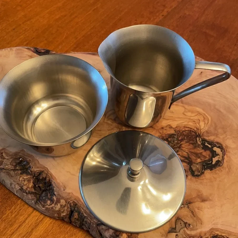 Mid Century Stainless Creamer & Sugar Set